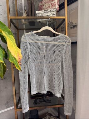 ZARA Silver Metallic Open-Weave Top